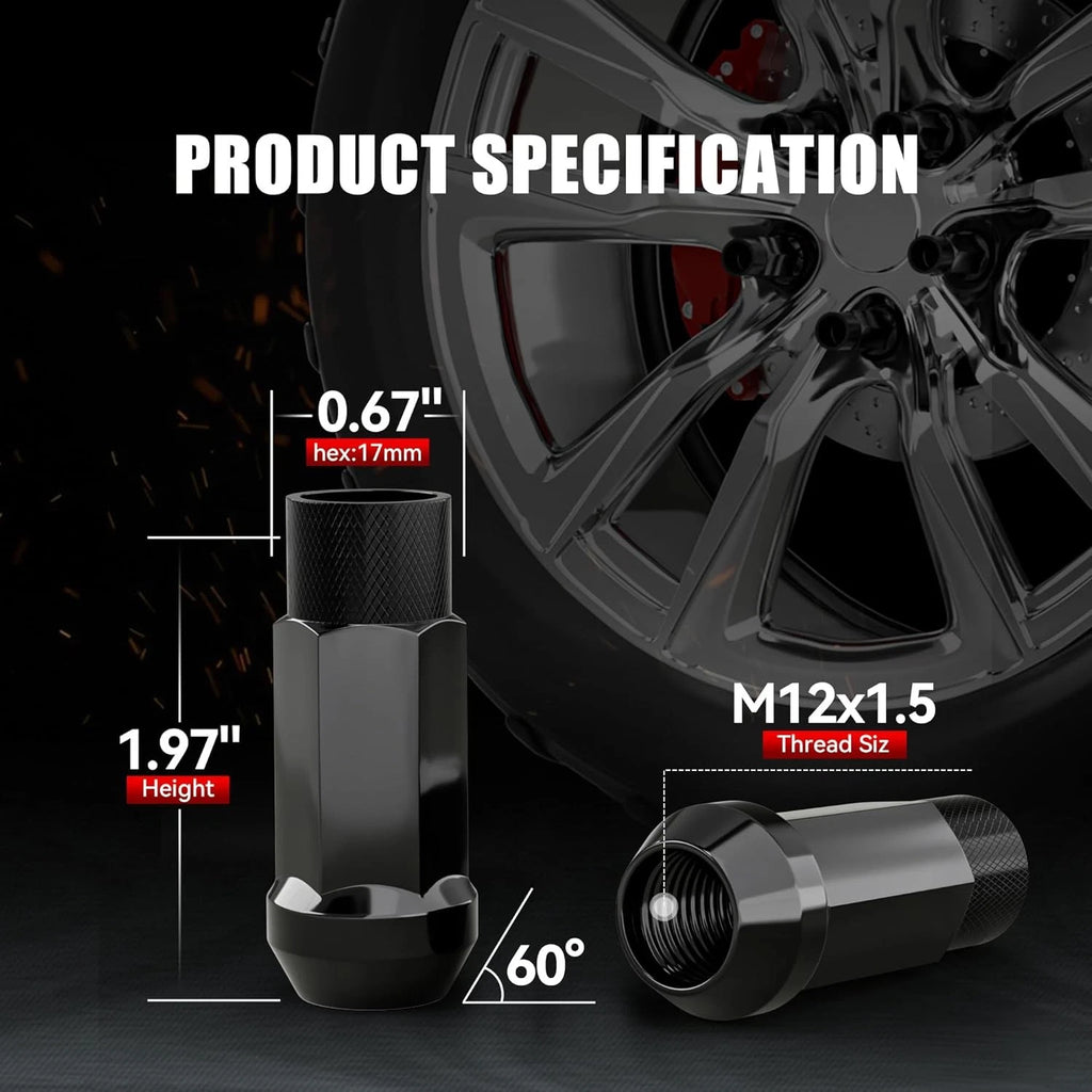 20PCS M12x1.5 ACORN LUG NUTS- BLACK