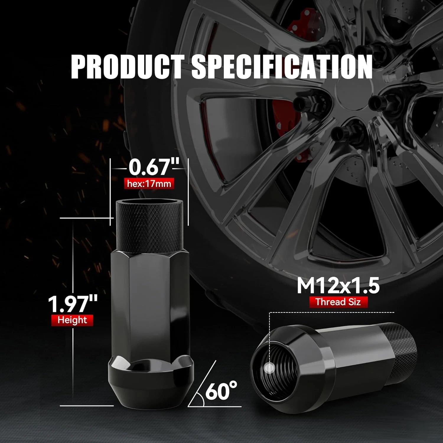 20PCS M12x1.5 ACORN LUG NUTS- BLACK